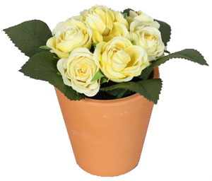 Искусственный цветок роза желтая 12 см в горшке
