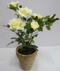 Искусственный цветок роза кремовая 30 см в кашпо