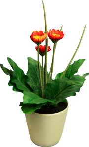 Искусственный цветок гербера оранжевая 40 см в горшке