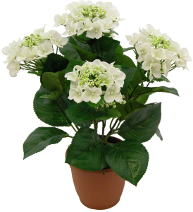 Искусственный цветок гортензия кремовая 30 см в горшке