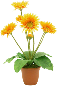 Искусственный цветок гербера желтая 40 см в горшке