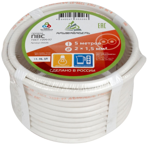 Провод силовой ПВС 2x1,5 кв. мм 5 м