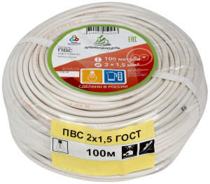 Провод силовой ПВС 2x1,5 кв. мм 100 м