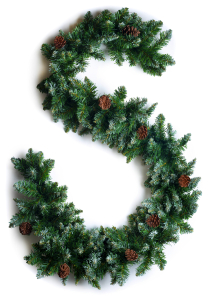 Гирлянда еловая с заостреными белыми кончиками и шишками 180 см