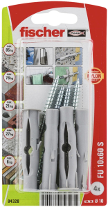 Дюбель универсальный распорный Fischer UX 84328 10x60 мм с шурупом 4 шт