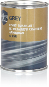Эмаль по металлу и ржавчине Стандарт 3 в 1 полуматовая серая 0,8 кг