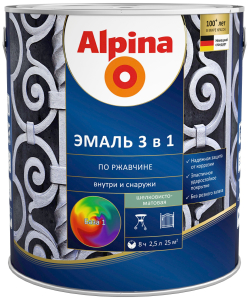 Эмаль по ржавчине ALPINA 3 в 1 матовая белая 0,75 л