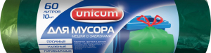 Мешки для мусора UNICUM 60 л зеленые с завязками