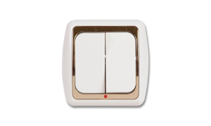 Выключатель REV Дельта двухклавишный СП белый/золото с подсветкой