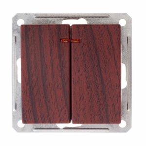 Выключатель Schneider Electric W59 двухклавишный с подсветкой мореный дуб