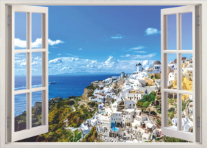 Бумажные обои Bellissimo Окно в Греции многоцветные 1,4х1 м