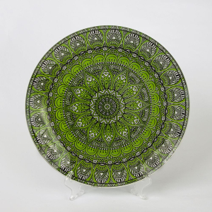 Тарелка обеденная NINA GLASS 26 см стеклянная белый/зеленый/черный