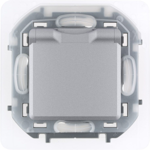 Розетка 2К+З IP44 LEGRAND INSPIRIA с откидной крышкой и шторками, Алюминий