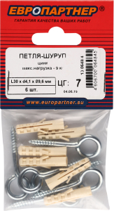 Петля-шуруп Европартнер 30 х 4,1 х 9,6 оцинкованная 6 шт