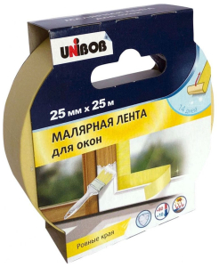 Малярная лента UNIBOB для окон желтая 25 ммх25 м