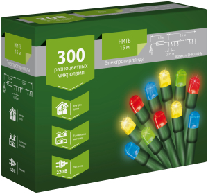 Гирлянда внутренняя Нить 300 LED разноцветная 15 м