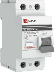  Дифференциальный выключатель EKF PROxima ВД-100 2P AC16 А 30 мА 4,5 кА