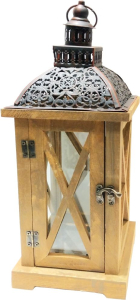 Подсвечник Фонарь металл, дерево коричневый 15х40 см