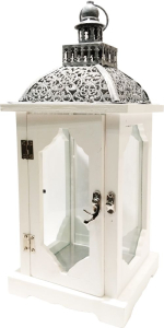 Подсвечник Фонарь металл, дерево белый 16х39 см