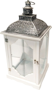 Подсвечник Фонарь металл, дерево белый 22х54 см