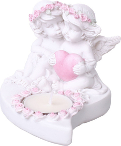 Подсвечник полирезиновый Ангелы розовый 7х16,4 cм