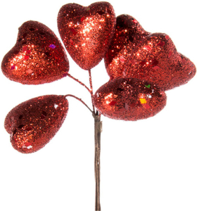 Набор украшений Сердца с глиттером красные 14 см 6 шт