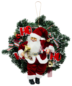 Фигура Дед Мороз на венке ПВХ и пластик 40х40 см