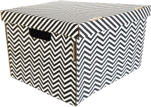 Складная коробка гардеробная с крышкой "Зигзаги", Д280 Ш370 В180, черный, белый