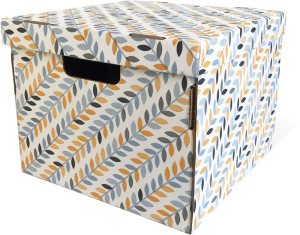 Складная коробка с крышкой "Листья", Д320 Ш320 В250, белый, желтый, голубой