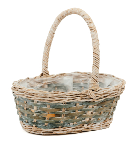 Корзина ротанг с ручкой бежево-серая 24x18x22 см