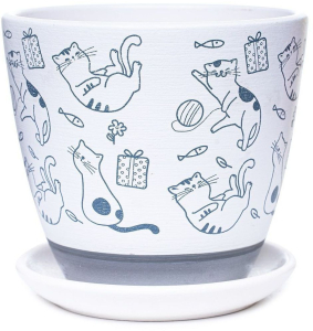 Горшок керамический Коты белый D18H15