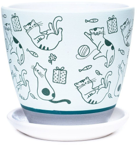 Горшок керамический Коты зеленый D15н13