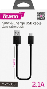 Кабель для телефона Olmio USB A (Male) - micro-USB (Male) черный 1 м