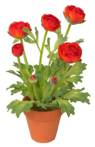 Искусственный цветок лютик 35 см оранжевый в горшке