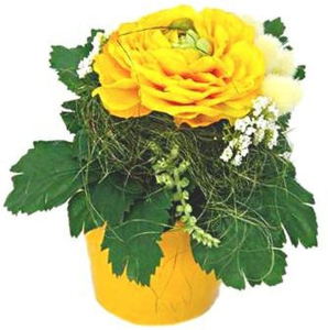 Искусственный цветок лютик 15 см желтый в горшке