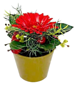 Искусственный цветок гербера 15 см красный в горшке
