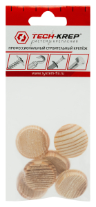 Заглушка деревянная на отверстие 25 мм сосна (6 шт) Tech-Krep