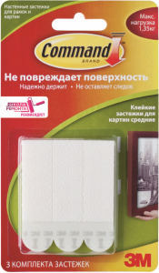 Застежки Command 17201-3PK 172x99x14 мм 4 кг белые 3 шт