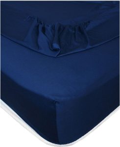 Простыня на резинке Seta сатин 150х260 см синяя