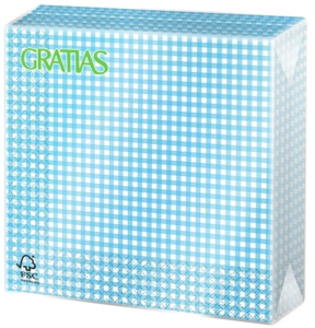 Салфетки бумажные клетка голубые 3 слоя 33х33 см