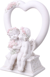 Статуэтка Ангелы влюбленные с сердцем белый 18x14 cм