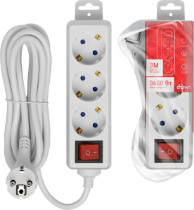 Удлинитель Duwi 32058 6 3 гнезда 3680 Вт с заземлением 3 м