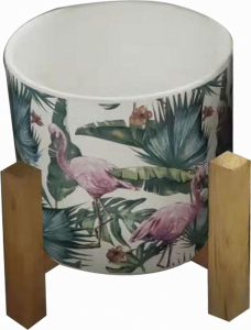 Горшок керамика с деревянной подставкой-2 D19 H19