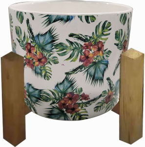 Горшок керамика с деревянной подставкой-4 D19 H19