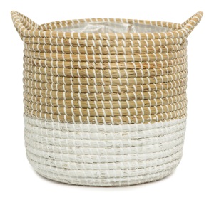 Кашпо плетеное с ручками белое D30 H28