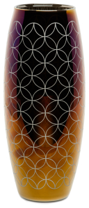 Ваза стеклянная GLASSSTAR коричневая фуксия с рисунком 10x26 см