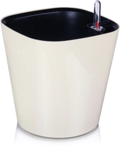 Горшок пластиковый квадратный автополив кремовый D21 H19