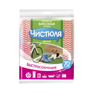 Салфетки Чистюля тонкие из вискозы, 10 шт