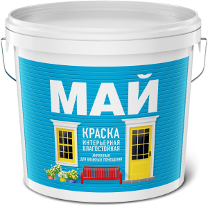 Краска интерьерная влагостойкая МАЙ белая ведро 13 кг