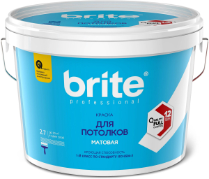 Краска для потолков матовая BRITE PROFESSIONAL белая база А банка 2,7 л